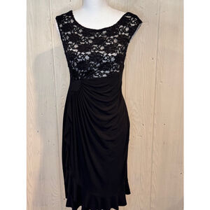 DRESSBARN Collection Black Midi Length Dress w/ Floral Sequin/Lace, Size 8